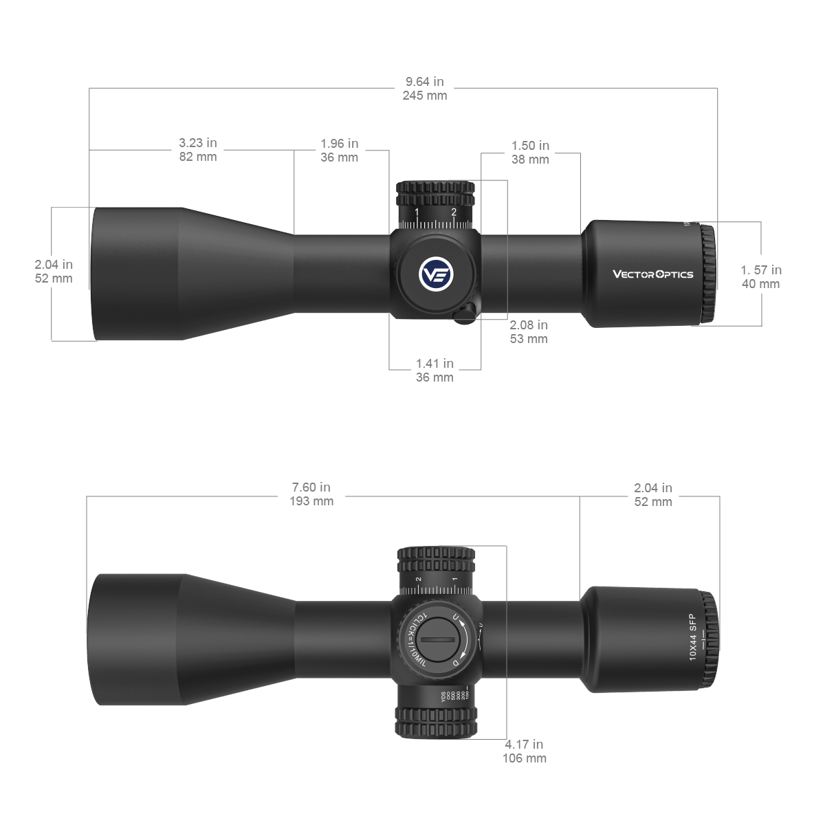 Vector Optics Veyron 10x44 SFP kompaktne püssi sihik