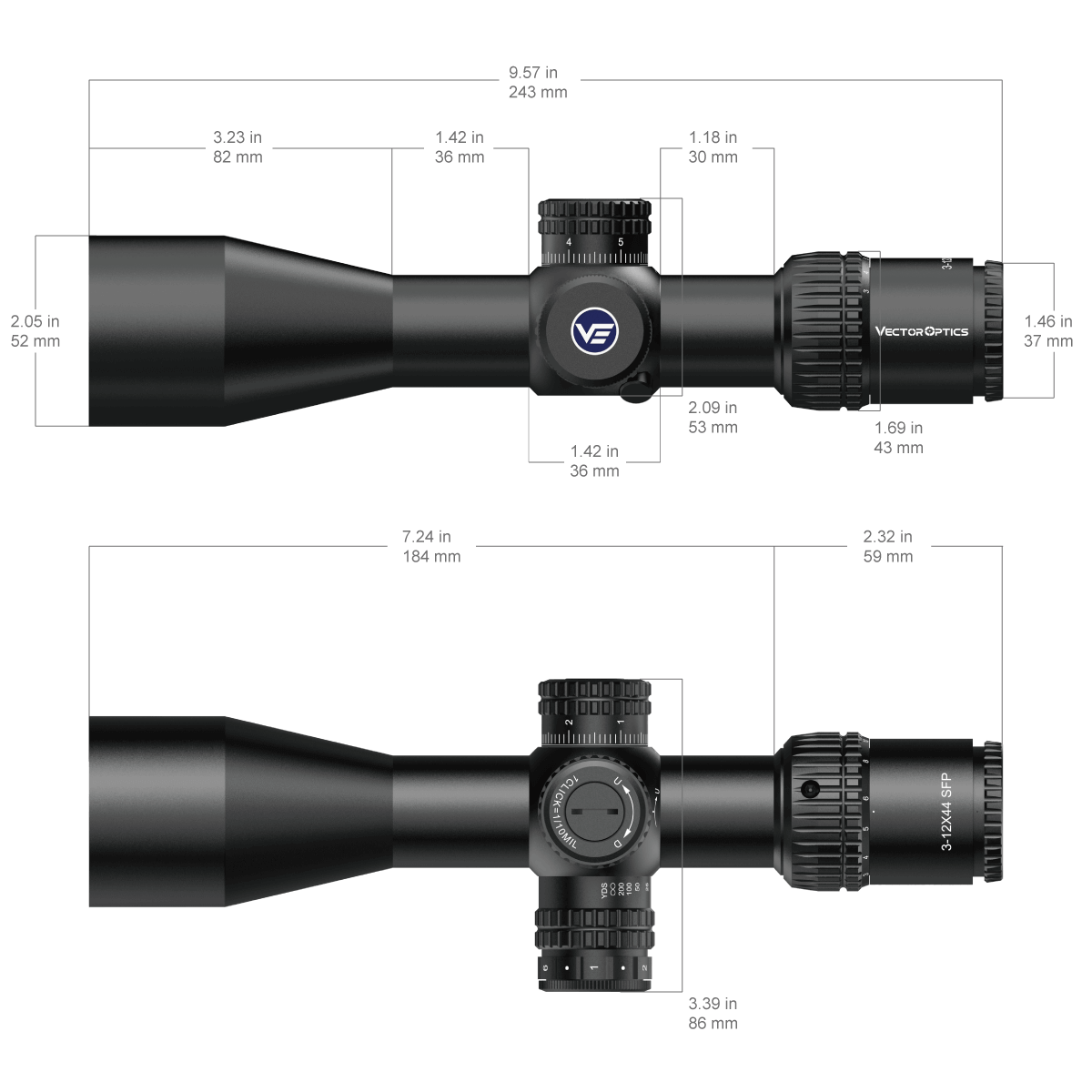 Vector Optics Veyron 3-12x44IR SFP kompaktne püssi sihik