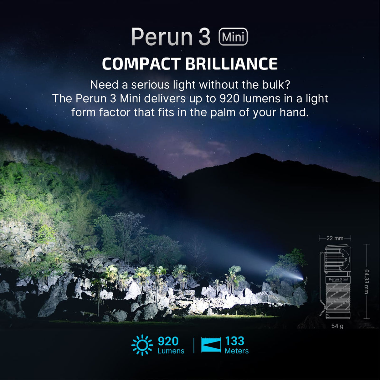 Perun 3 Mini | laetav pealamp | 1 250 lm