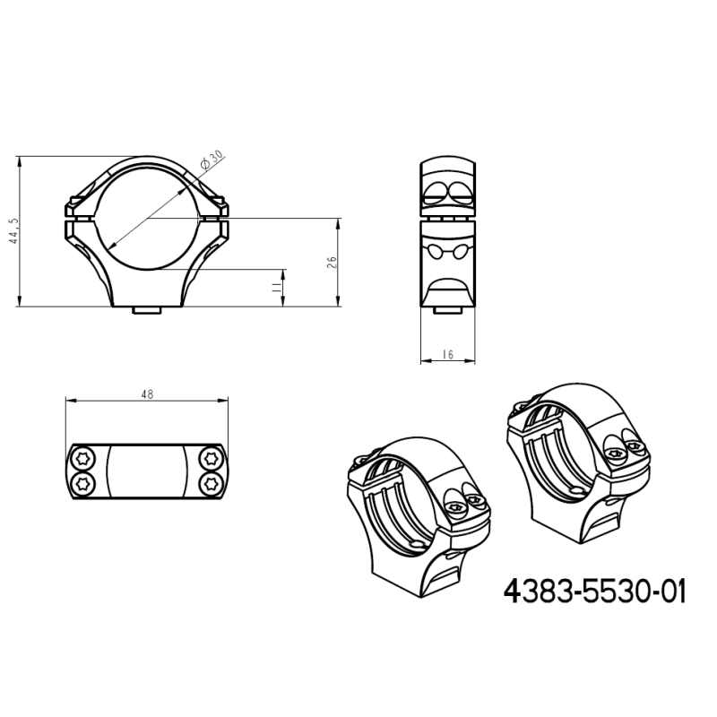 30 mm optikakinnitus | lühike Picatinny QD Ergo alus 