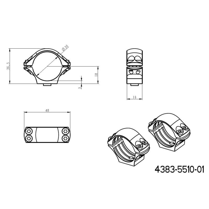 30 mm optikakinnitus | kaheosaline Picatinny QD alus 