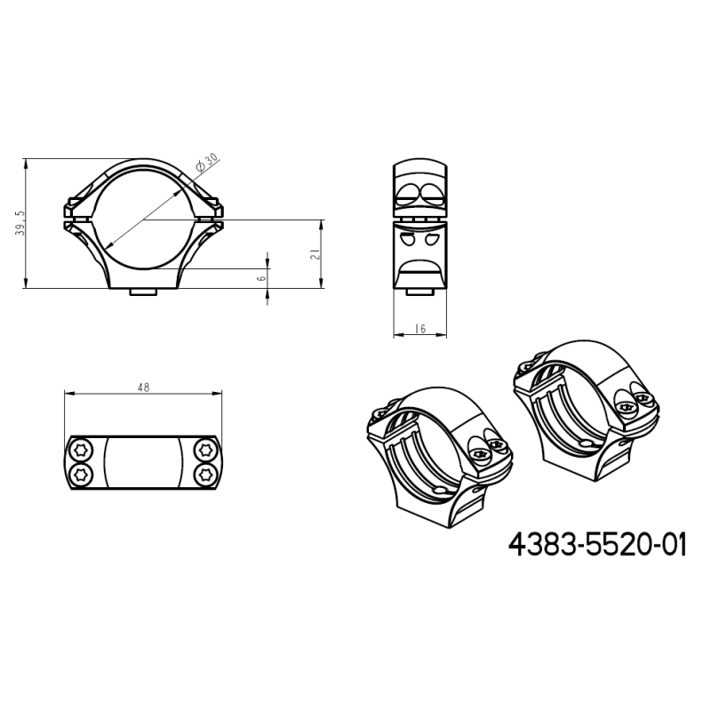 30mm optikakinnitus | kaheosaline picatinny alus koos hoobadega 