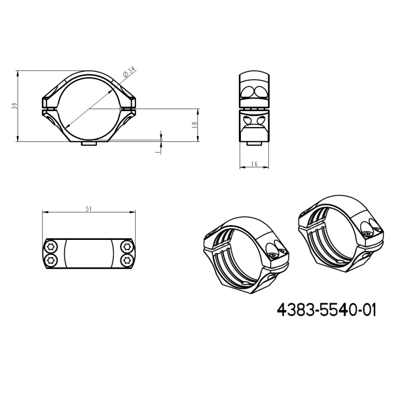 34mm optikakinnitus | ühes tükis picatinny alus hoobadega 