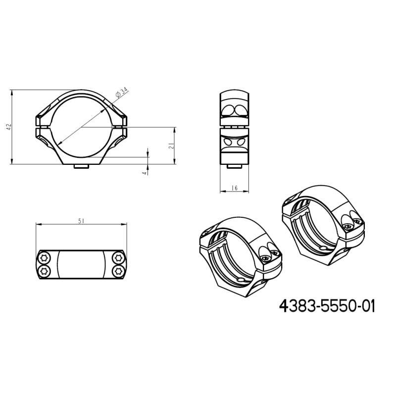 34mm optikakinnitus | ühes tükis Picatinny alus QD hoobadega 