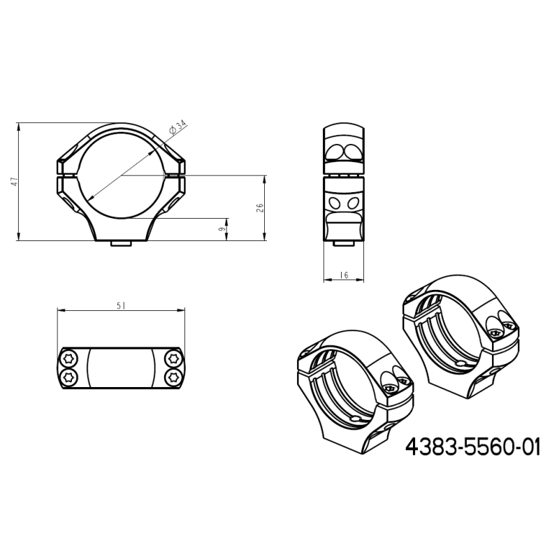 34mm optikakinnitus | lühike Picatinny QD alus 