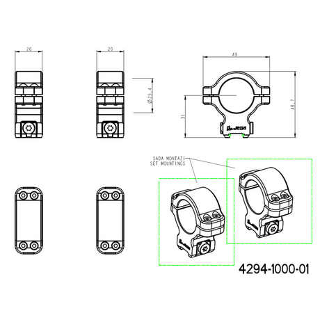 CZ 457 optikakinnituse rõngad for dovetail | 1 inch [25.4mm]
