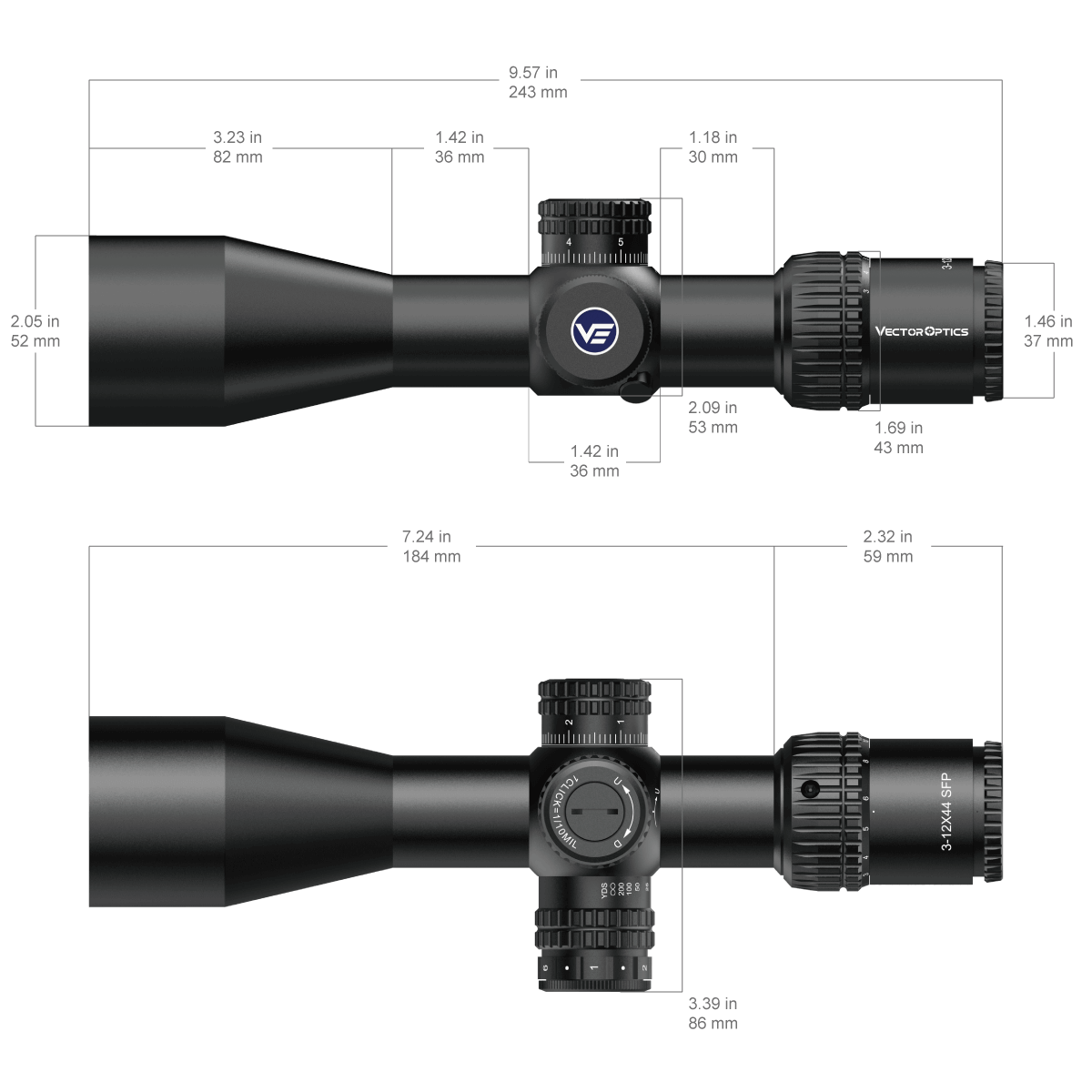 Vector Optics Veyron 3-12x44IR SFP kompaktne optiline sihik 