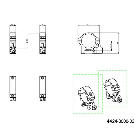 30 mm optikakinnitus | Picatinny alus kangiga 